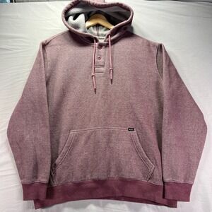 RVCA Hoodie Mens Large Red Henley Fleece Pullover Sweatshirt Henley MMA Ju Jitsu
